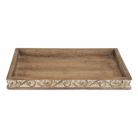 HOMEROOTS Distressed Finish Wood Tray with Side Carvings 379825